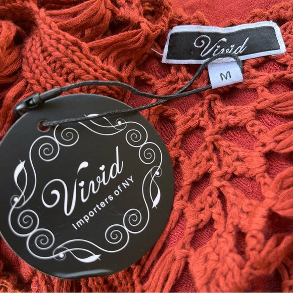 Vivid Hippie Gypsy Bohemian Cinnamon Orange Crochet Fringed Pullover Top NWT - Picture 9 of 10